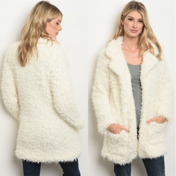 Jackets & Blazers - Cream Furry Coat/Sweater
